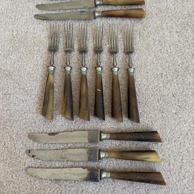 LOT 22B: Vintage J A Henckels Twinworks Soligen Germany Antler Handle Forks & Butter Knives