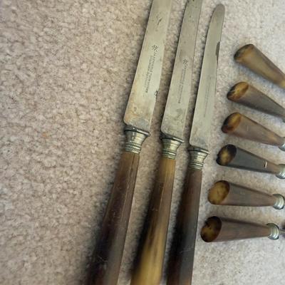 LOT 22B: Vintage J A Henckels Twinworks Soligen Germany Antler Handle Forks & Butter Knives