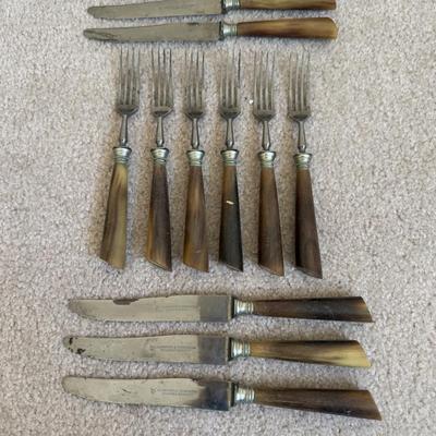 LOT 22B: Vintage J A Henckels Twinworks Soligen Germany Antler Handle Forks & Butter Knives