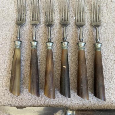 LOT 22B: Vintage J A Henckels Twinworks Soligen Germany Antler Handle Forks & Butter Knives