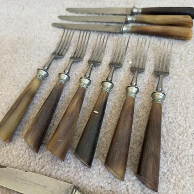 LOT 22B: Vintage J A Henckels Twinworks Soligen Germany Antler Handle Forks & Butter Knives