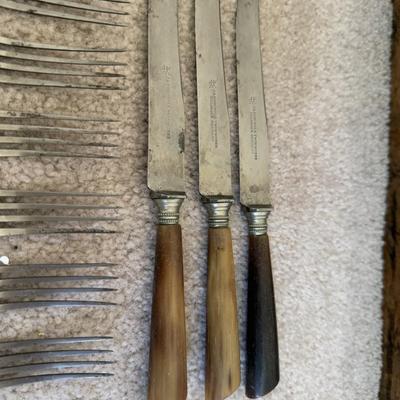 LOT 22B: Vintage J A Henckels Twinworks Soligen Germany Antler Handle Forks & Butter Knives