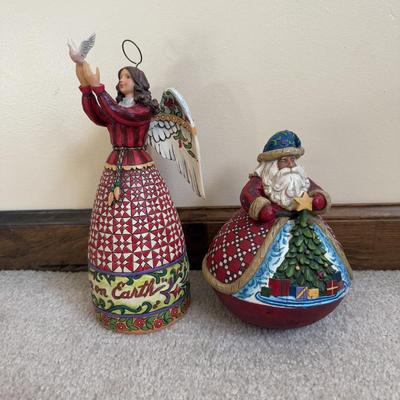 LOT 24B: Christmas Jim Shore Heartwood Creek - Gather ‘Round Roly Poly Santa & May Peace Fill Your Heart Angel