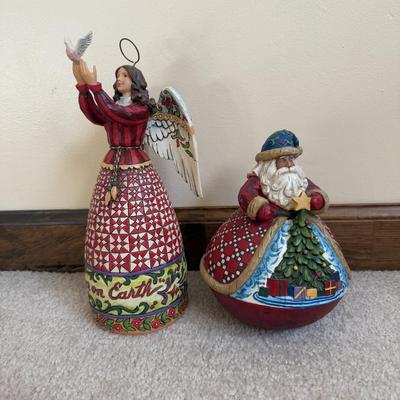 LOT 24B: Christmas Jim Shore Heartwood Creek - Gather ‘Round Roly Poly Santa & May Peace Fill Your Heart Angel