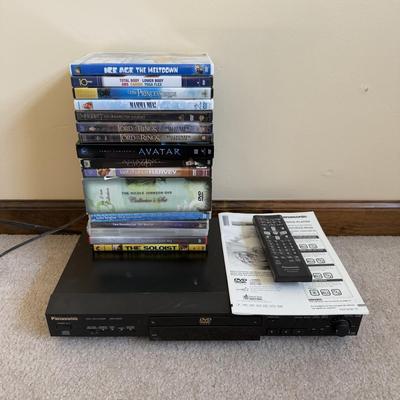 LOT 31B: Panasonic DVD/CD Player Model DVD-RV27 w/ Collection of DVDs - Avatar, Mamma Mia, Lord of the Rings & More