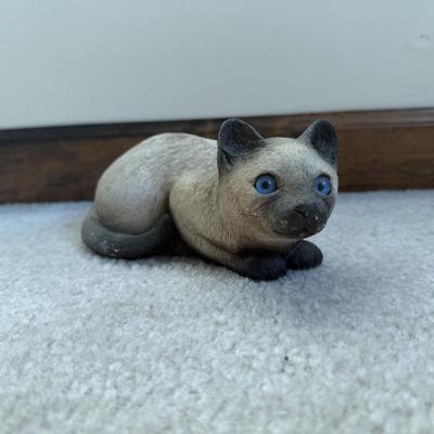 LOT 32B: Collection of Cat Figurines w/ Framed Needlepoint Portrait