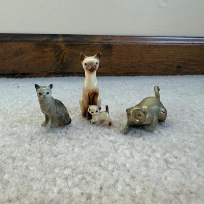 LOT 32B: Collection of Cat Figurines w/ Framed Needlepoint Portrait