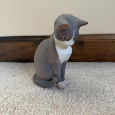 LOT 32B: Collection of Cat Figurines w/ Framed Needlepoint Portrait