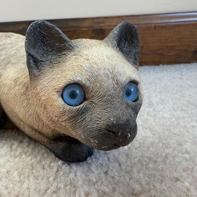 LOT 32B: Collection of Cat Figurines w/ Framed Needlepoint Portrait