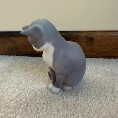 LOT 32B: Collection of Cat Figurines w/ Framed Needlepoint Portrait