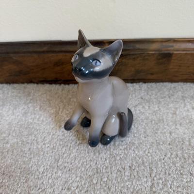 LOT 32B: Collection of Cat Figurines w/ Framed Needlepoint Portrait