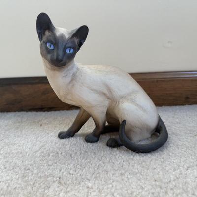 LOT 32B: Collection of Cat Figurines w/ Framed Needlepoint Portrait