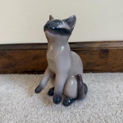 LOT 32B: Collection of Cat Figurines w/ Framed Needlepoint Portrait