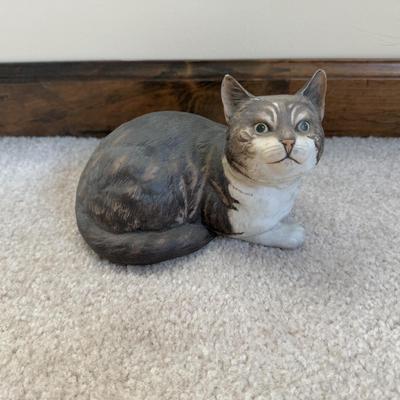 LOT 32B: Collection of Cat Figurines w/ Framed Needlepoint Portrait