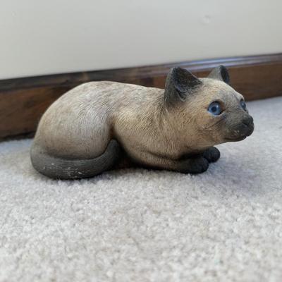 LOT 32B: Collection of Cat Figurines w/ Framed Needlepoint Portrait