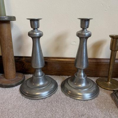 LOT 37B: Collection of Candlesticks & Candles - Williamsburg Stieff Pewter, Baldwin, Brass, Poole Pewter, Silver Plate & More