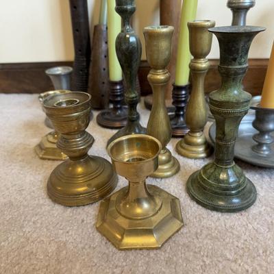 LOT 37B: Collection of Candlesticks & Candles - Williamsburg Stieff Pewter, Baldwin, Brass, Poole Pewter, Silver Plate & More