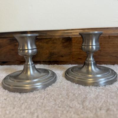 LOT 37B: Collection of Candlesticks & Candles - Williamsburg Stieff Pewter, Baldwin, Brass, Poole Pewter, Silver Plate & More