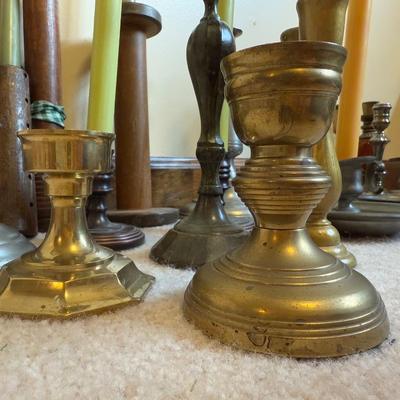 LOT 37B: Collection of Candlesticks & Candles - Williamsburg Stieff Pewter, Baldwin, Brass, Poole Pewter, Silver Plate & More