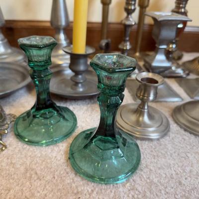 LOT 37B: Collection of Candlesticks & Candles - Williamsburg Stieff Pewter, Baldwin, Brass, Poole Pewter, Silver Plate & More