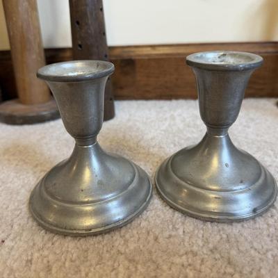 LOT 37B: Collection of Candlesticks & Candles - Williamsburg Stieff Pewter, Baldwin, Brass, Poole Pewter, Silver Plate & More