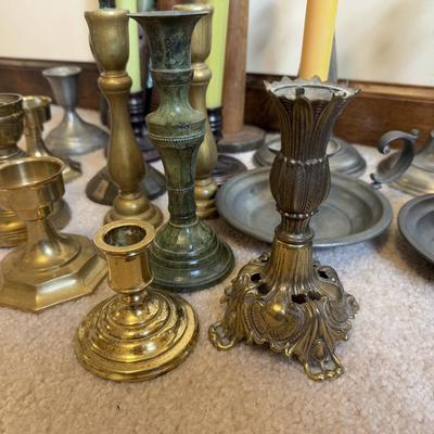 LOT 37B: Collection of Candlesticks & Candles - Williamsburg Stieff Pewter, Baldwin, Brass, Poole Pewter, Silver Plate & More