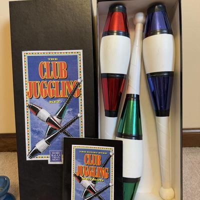 LOT 39B: Club Juggling Kit, Throwing Knife w/ Sheath, Yo-Yos, Diablo Spinner & More