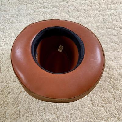 LOT 43 M: National Geographic Tan Cotton Canvas Safari Style Hat Size Medium & Henschel Brown Suede Leather Size Medium Cowboy Hat w/...