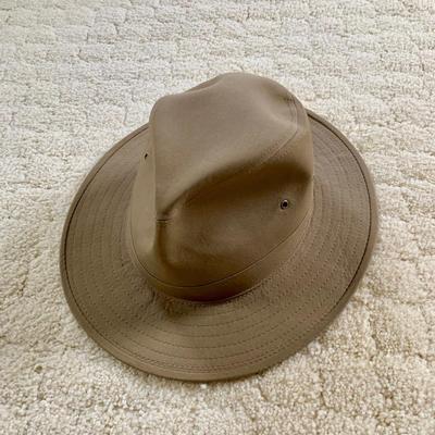 LOT 43 M: National Geographic Tan Cotton Canvas Safari Style Hat Size Medium & Henschel Brown Suede Leather Size Medium Cowboy Hat w/...