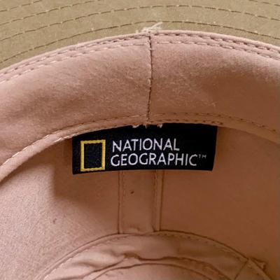 LOT 43 M: National Geographic Tan Cotton Canvas Safari Style Hat Size Medium & Henschel Brown Suede Leather Size Medium Cowboy Hat w/...