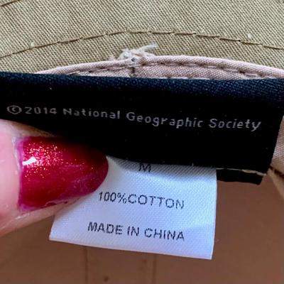 LOT 43 M: National Geographic Tan Cotton Canvas Safari Style Hat Size Medium & Henschel Brown Suede Leather Size Medium Cowboy Hat w/...