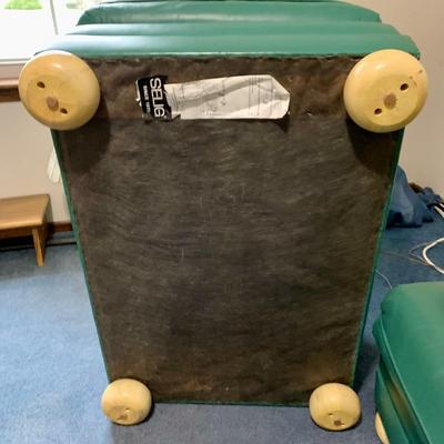 LOT 46 Z: Selig Green Leather Oversized Chair, Ottoman, & Pillow