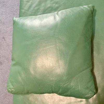 LOT 46 Z: Selig Green Leather Oversized Chair, Ottoman, & Pillow