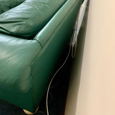 LOT 46 Z: Selig Green Leather Oversized Chair, Ottoman, & Pillow