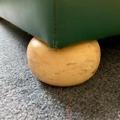 LOT 46 Z: Selig Green Leather Oversized Chair, Ottoman, & Pillow