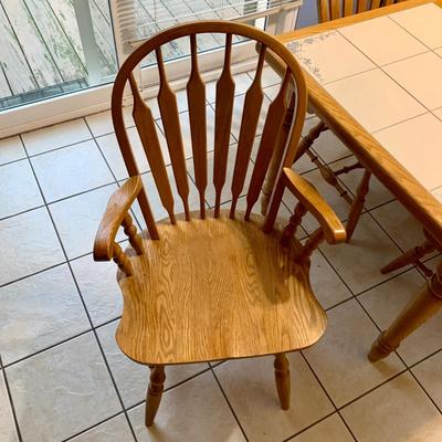 LOT 48 D: Dinaire Tile Top w/ Floral Accents Oak Wood Table & 6 Dining Chairs