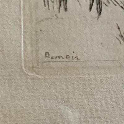 LOT 56 M: Framed & Signed Etching "Pinning The Hat" by Pierre Auguste Renoir