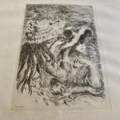 LOT 56 M: Framed & Signed Etching "Pinning The Hat" by Pierre Auguste Renoir