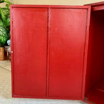 LOT 57 M: Hand Painted Cupboard / Storage Box w/ Wheels