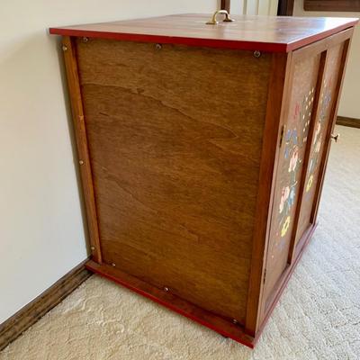 LOT 57 M: Hand Painted Cupboard / Storage Box w/ Wheels