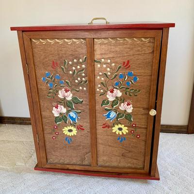 LOT 57 M: Hand Painted Cupboard / Storage Box w/ Wheels