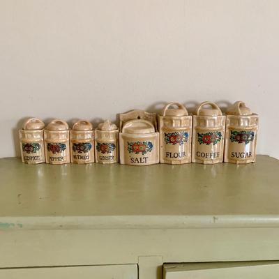 LOT 58 M: Vintage Miniature Japanese Made Lusterware Collection: Tea set & Kitchen Canister Set