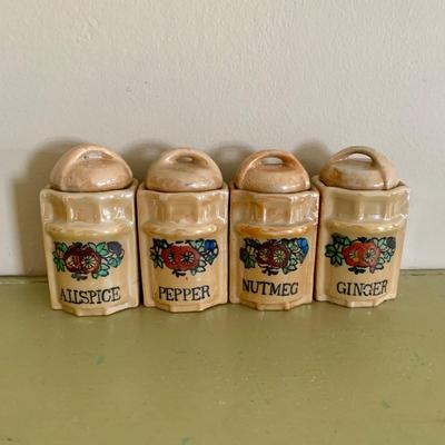 LOT 58 M: Vintage Miniature Japanese Made Lusterware Collection: Tea set & Kitchen Canister Set