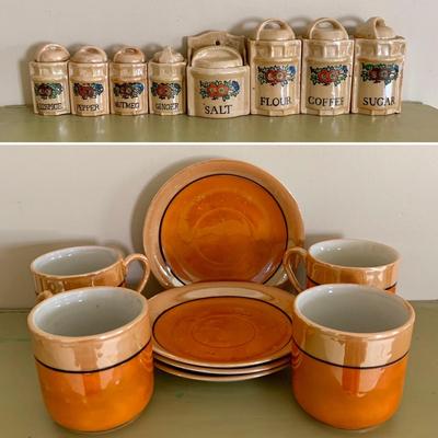 LOT 58 M: Vintage Miniature Japanese Made Lusterware Collection: Tea set & Kitchen Canister Set