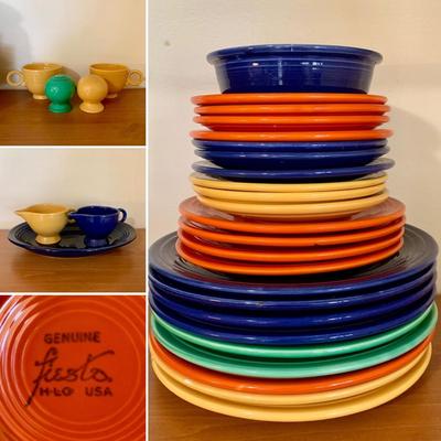 LOT 60 K: Fiestaware Collection: Plates, Salt & Pepper Shakers, Cups, & More