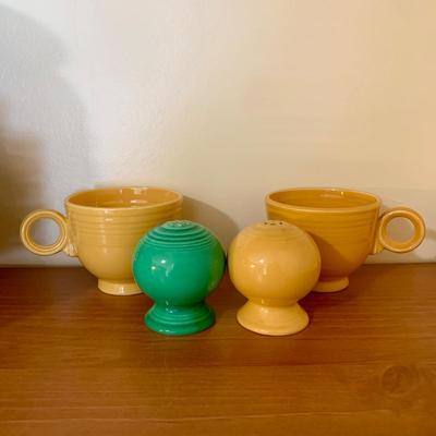 LOT 60 K: Fiestaware Collection: Plates, Salt & Pepper Shakers, Cups, & More