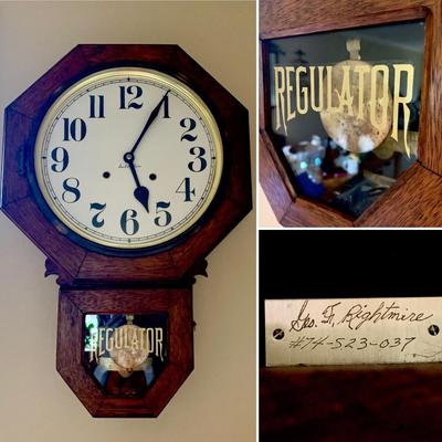 LOT 61 M: Signed Regulator Wall Clock by Geo. F. Rightmire