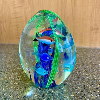 LOT 64 K: Signed Hand Blown Ruffled Rim Aqua & White Marbled Vase, Pasabahce Turkish Cobalt Blue Swirl Hand Blown Glass Footed Bowl,...