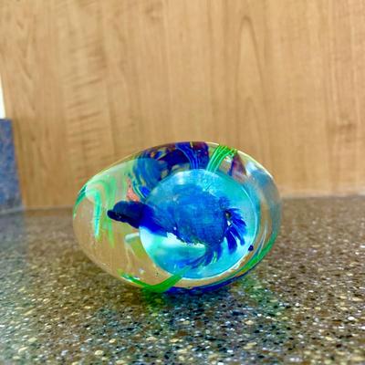 LOT 64 K: Signed Hand Blown Ruffled Rim Aqua & White Marbled Vase, Pasabahce Turkish Cobalt Blue Swirl Hand Blown Glass Footed Bowl,...