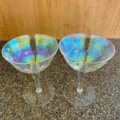 LOT 65 K: Gorgeous 1960's Iridescent Hi-ball & Martini Glasses